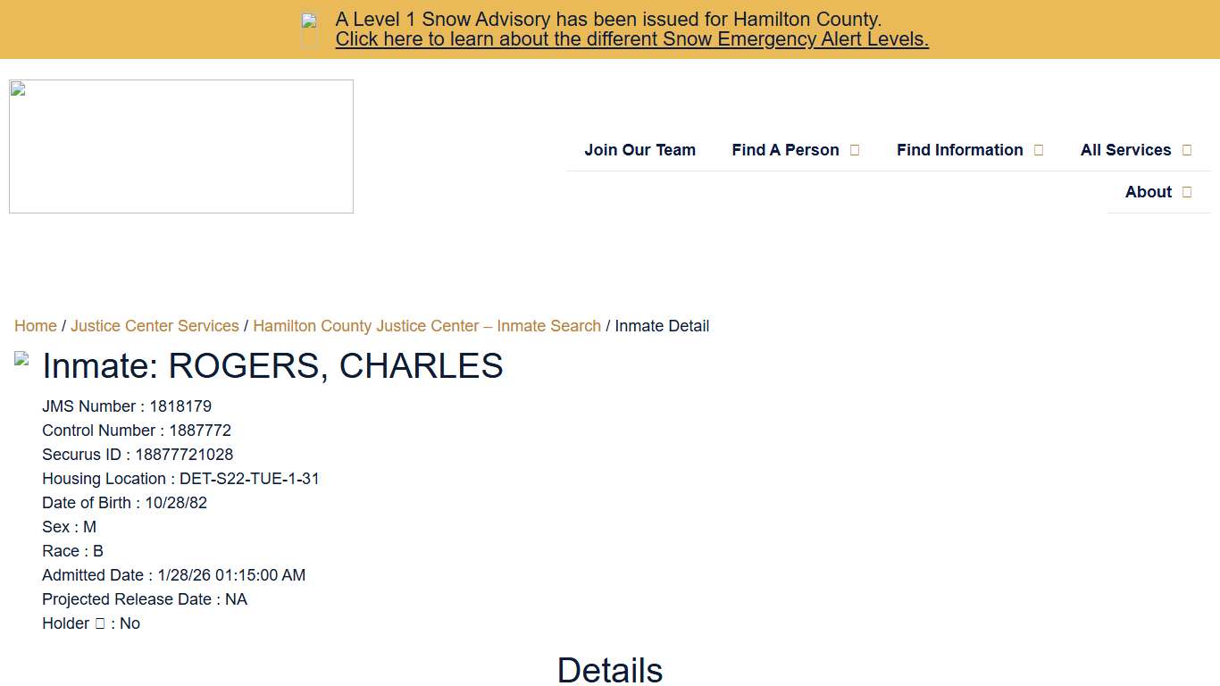 Inmate Detail - Hamilton County Sheriff's Office